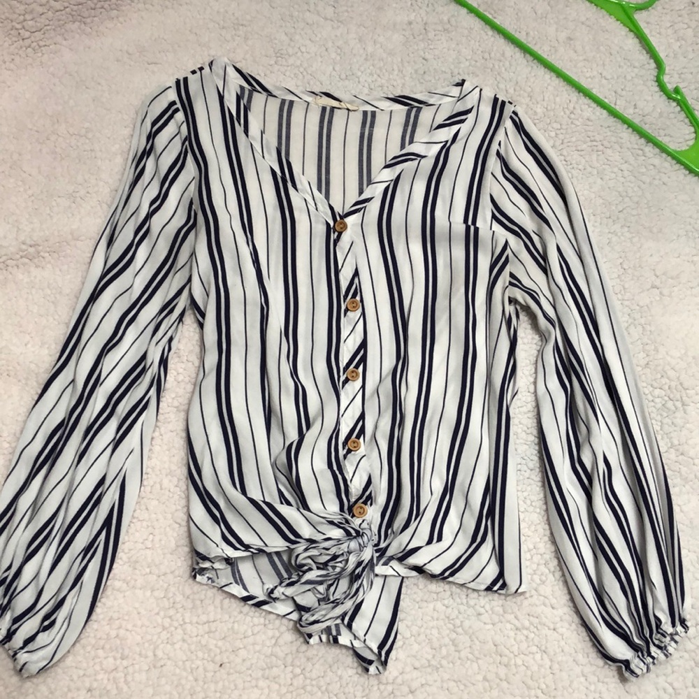 White & Navy Striped Blouse